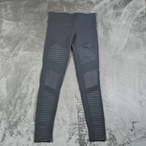 Alo Yoga Motto Leggings Womens Small Gray High Rise Ribbed Panel Activewear Gym